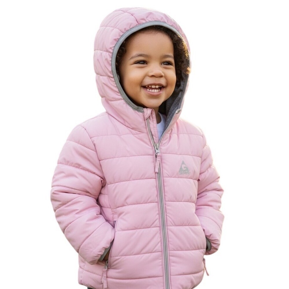 Gerry Girls Puffer Jacket Pink Hooded Zip Front Insulated Winter Coat Size 2T